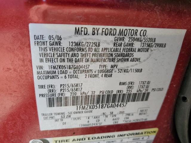 Photo 12 VIN: 1FMZK05187GA04457 - FORD FREESTYLE 