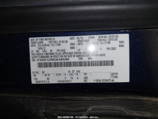 Photo 8 VIN: 1FMZK1ZM6GKA85286 - FORD TRANSIT-150 