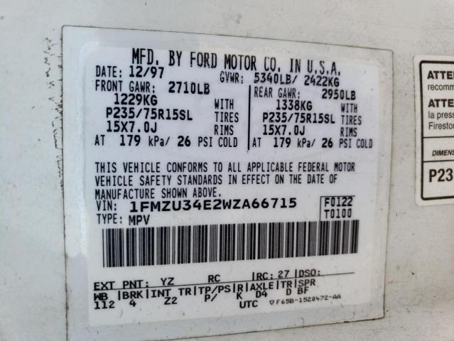 Photo 12 VIN: 1FMZU34E2WZA66715 - FORD EXPLORER 