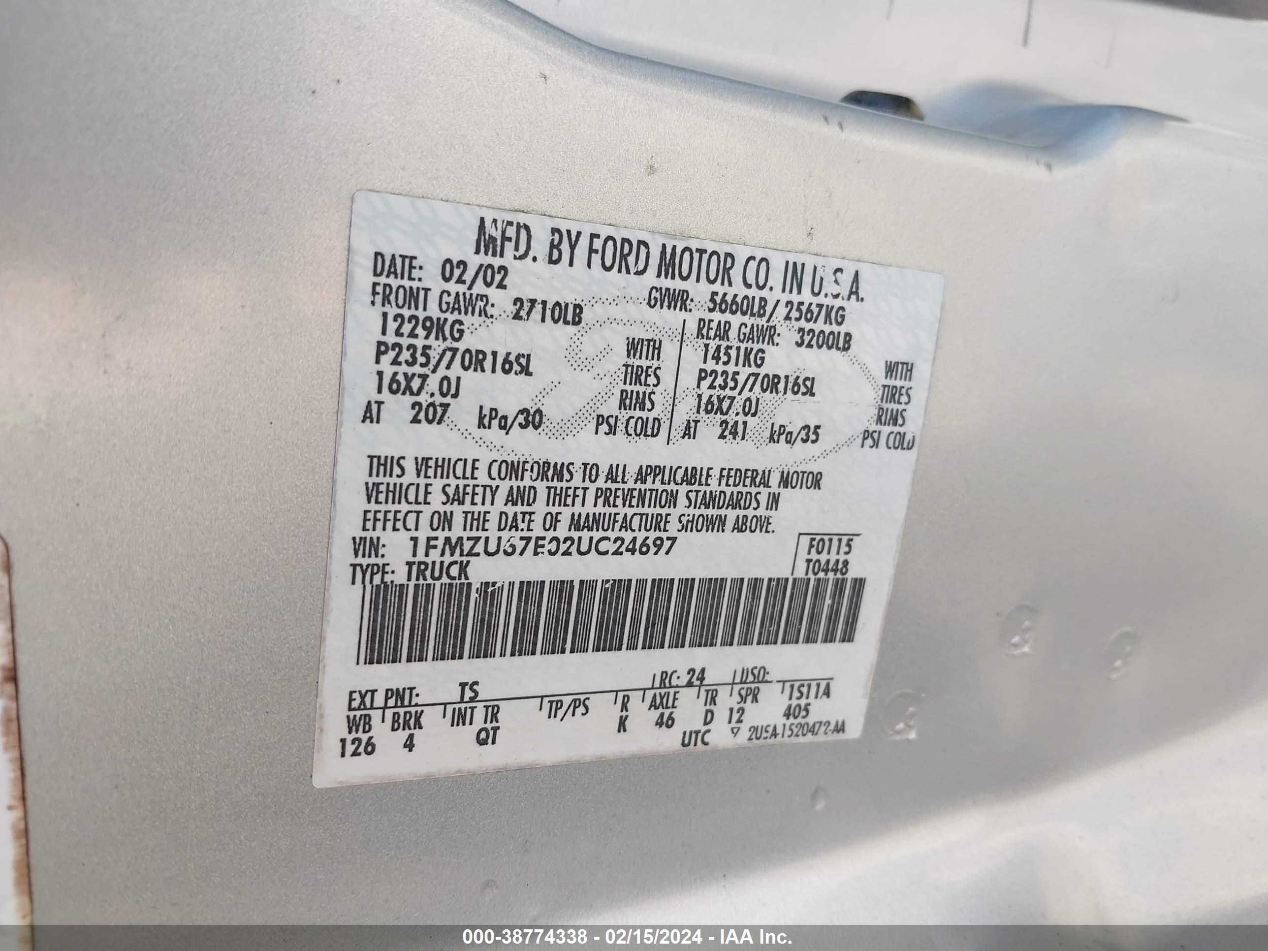 Photo 8 VIN: 1FMZU67E02UC24697 - FORD EXPLORER SPORT TRAC 