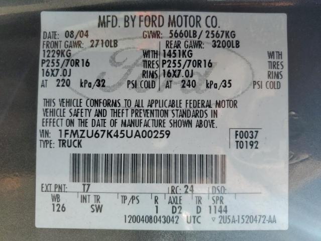 Photo 11 VIN: 1FMZU67K45UA00259 - FORD EXPLORER S 