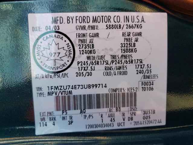 Photo 12 VIN: 1FMZU74E73UB99714 - FORD EXPLORER 