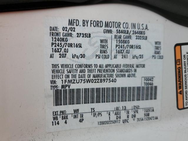 Photo 12 VIN: 1FMZU75W02ZB97540 - FORD EXPLORER L 