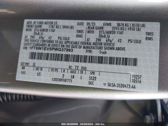 Photo 8 VIN: 1FT6W1EV5PWG37993 - FORD F-150 