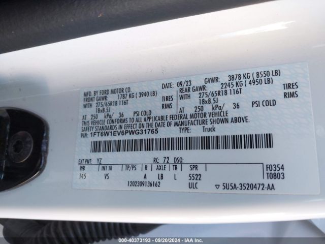 Photo 8 VIN: 1FT6W1EV6PWG31765 - FORD F-150 