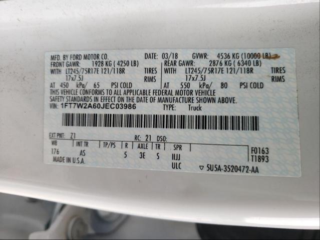 Photo 9 VIN: 1FT7W2A60JEC03986 - FORD F250 SUPER 