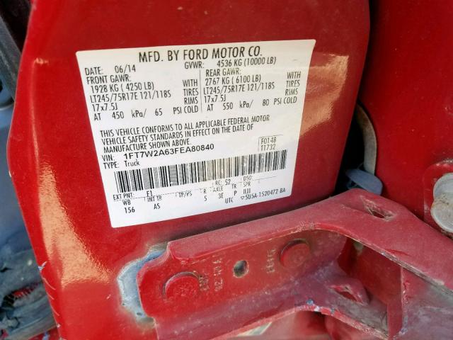 Photo 9 VIN: 1FT7W2A63FEA80840 - FORD F250 SUPER 