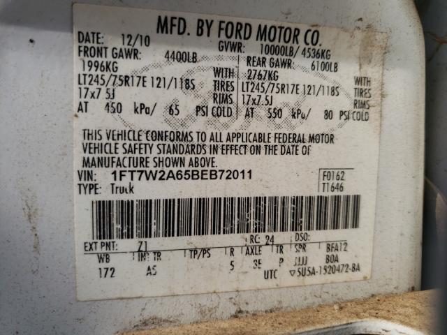 Photo 9 VIN: 1FT7W2A65BEB72011 - FORD F250 SUPER 