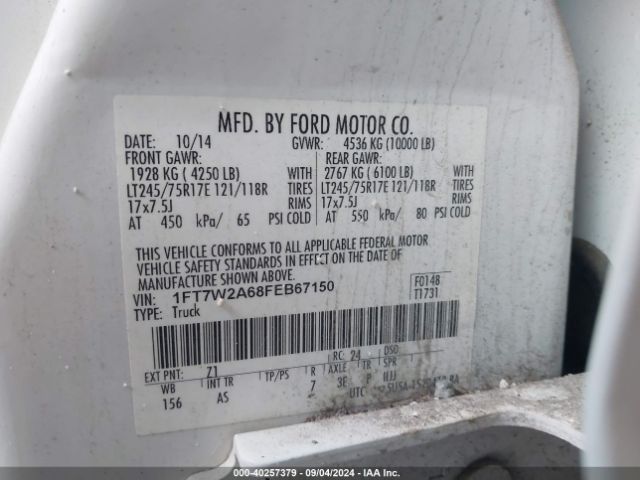 Photo 8 VIN: 1FT7W2A68FEB67150 - FORD F-250 