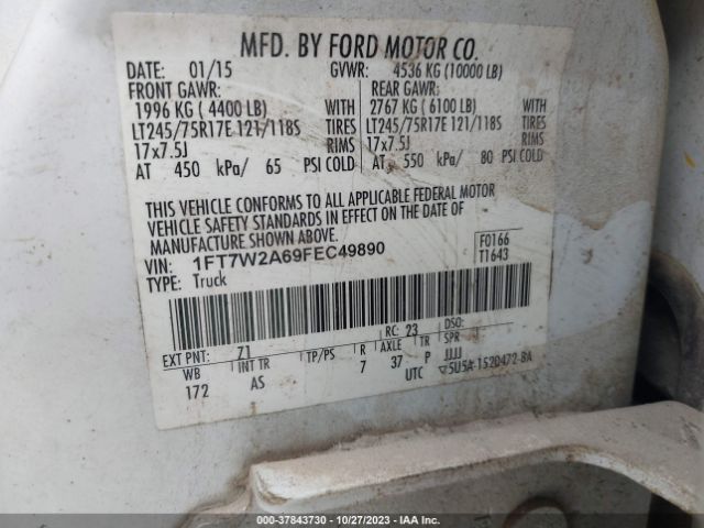 Photo 8 VIN: 1FT7W2A69FEC49890 - FORD SUPER DUTY F-250 SRW 