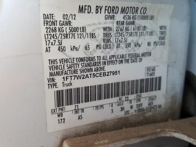 Photo 9 VIN: 1FT7W2AT5CEB27951 - FORD F250 SUPER 