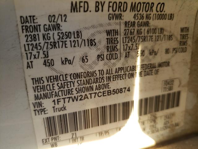 Photo 9 VIN: 1FT7W2AT7CEB50874 - FORD F250 SUPER 