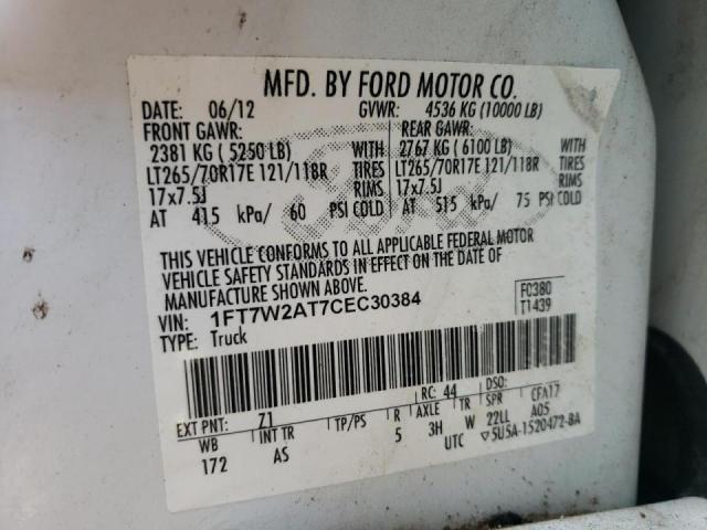 Photo 9 VIN: 1FT7W2AT7CEC30384 - FORD F250 SUPER 