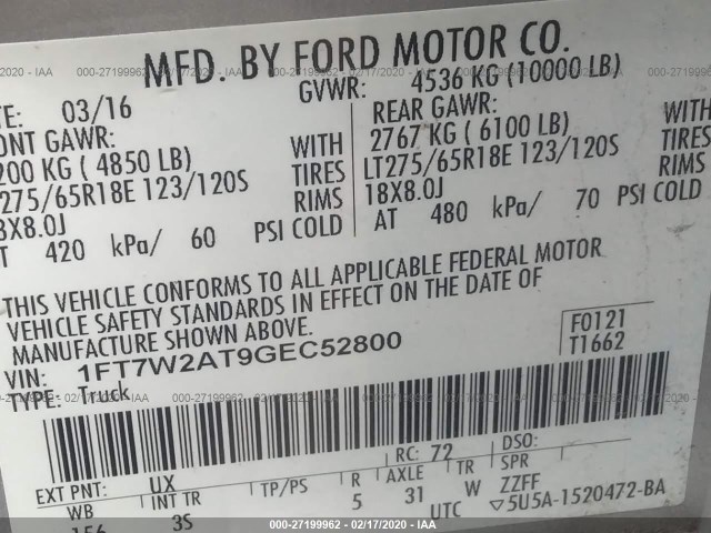 Photo 8 VIN: 1FT7W2AT9GEC52800 - FORD SUPER DUTY F-250 SRW 