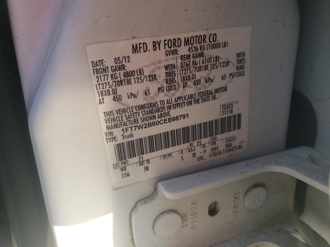 Photo 11 VIN: 1FT7W2B60CEB98791 - FORD F250 