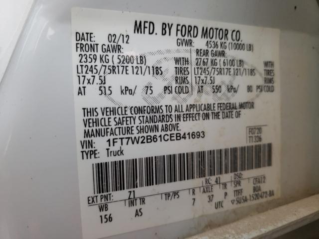 Photo 9 VIN: 1FT7W2B61CEB41693 - FORD F250 SUPER 