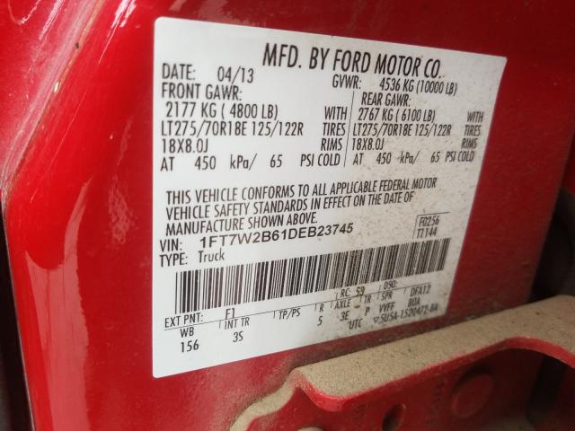 Photo 9 VIN: 1FT7W2B61DEB23745 - FORD F250 SUPER 