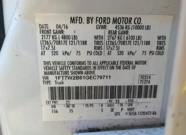 Photo 8 VIN: 1FT7W2B61GEC79711 - FORD SUPER DUTY F-250 SRW 