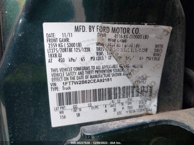 Photo 8 VIN: 1FT7W2B62CEA92181 - FORD SUPER DUTY F-250 