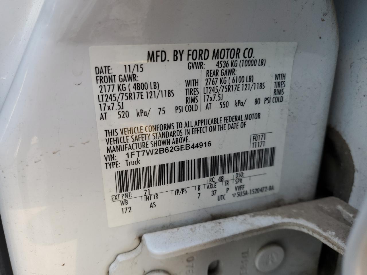 Photo 11 VIN: 1FT7W2B62GEB44916 - FORD F250 