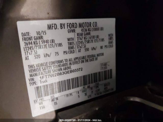 Photo 8 VIN: 1FT7W2B63GEB03372 - FORD F-250 