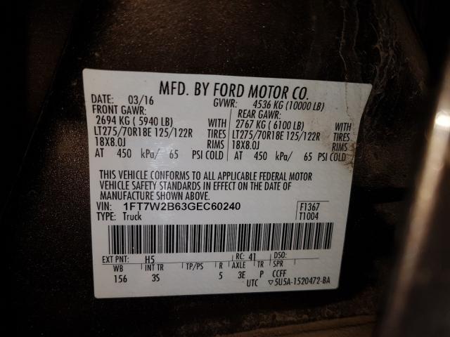 Photo 9 VIN: 1FT7W2B63GEC60240 - FORD F250 SUPER 