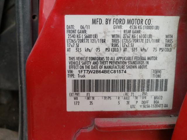 Photo 9 VIN: 1FT7W2B64BEC81574 - FORD F250 SUPER 