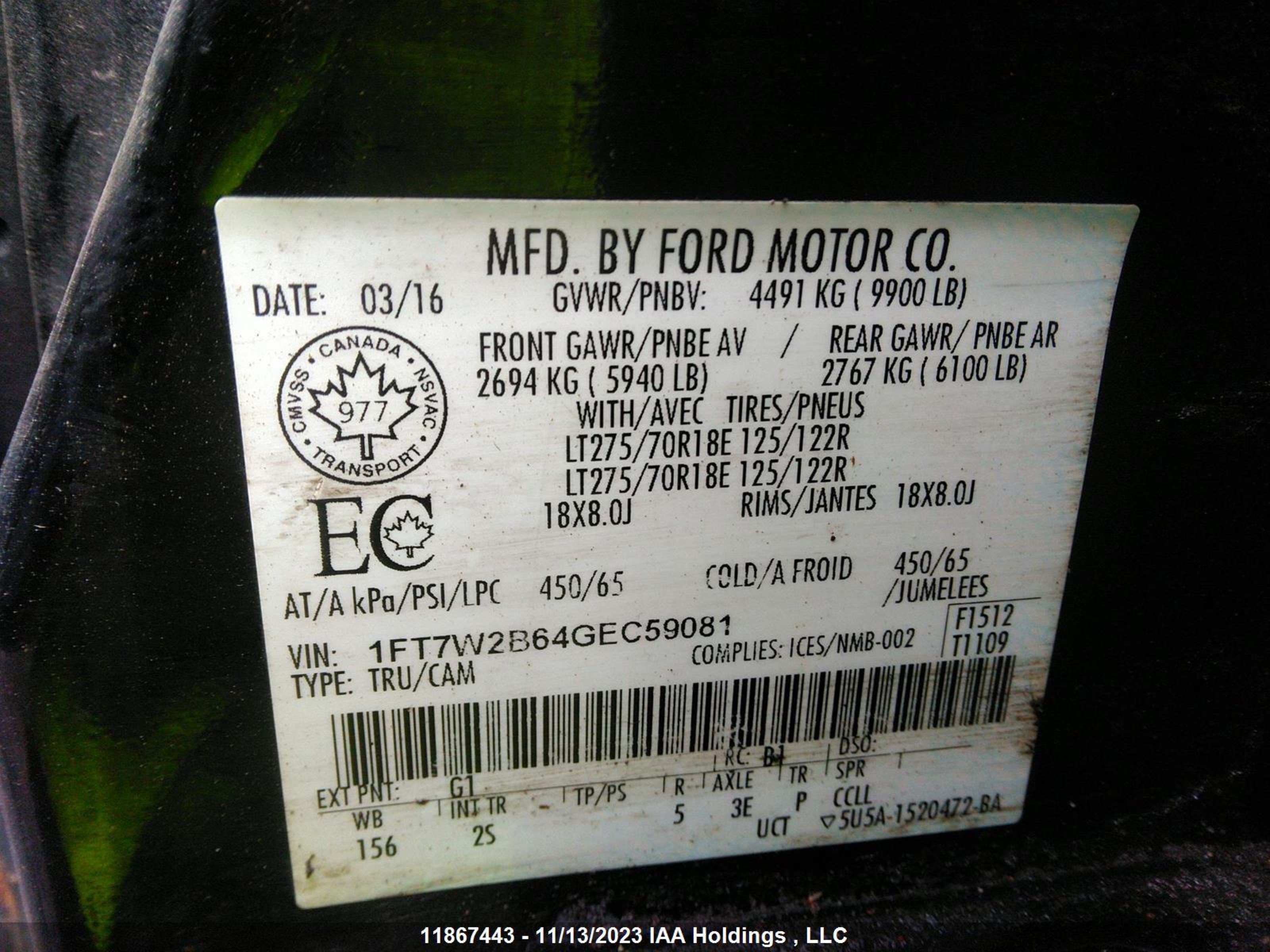 Photo 8 VIN: 1FT7W2B64GEC59081 - FORD F250 