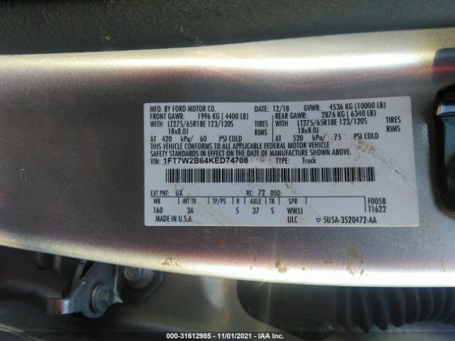 Photo 8 VIN: 1FT7W2B64KED74708 - FORD SUPER DUTY F-250 SRW 