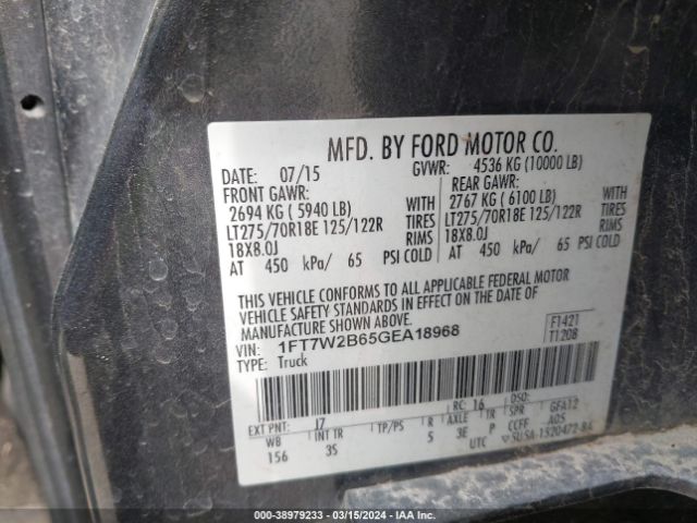 Photo 8 VIN: 1FT7W2B65GEA18968 - FORD F-250 