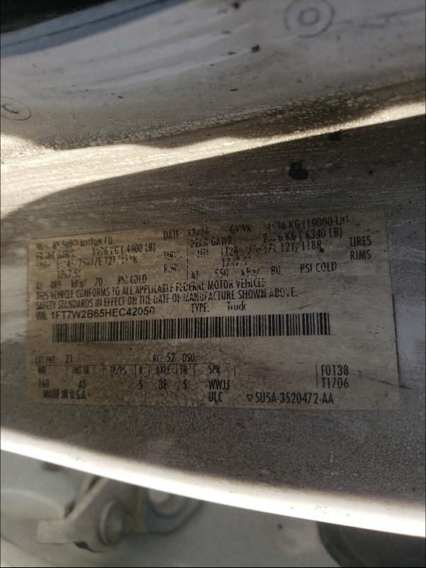 Photo 9 VIN: 1FT7W2B65HEC42050 - FORD F250 SUPER 