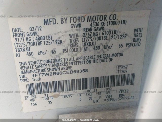 Photo 8 VIN: 1FT7W2B66CEB69358 - FORD SUPER DUTY F-250 