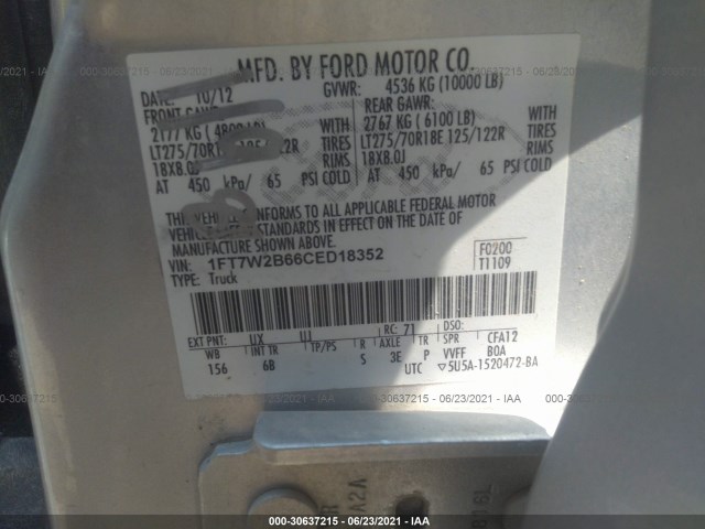 Photo 8 VIN: 1FT7W2B66CED18352 - FORD SUPER DUTY F-250 