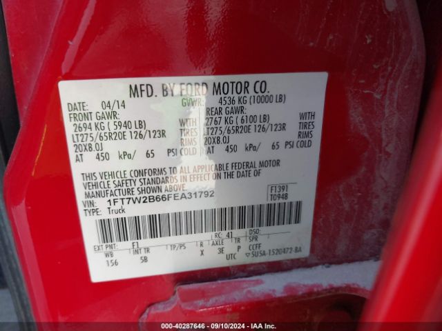 Photo 8 VIN: 1FT7W2B66FEA31792 - FORD F-250 