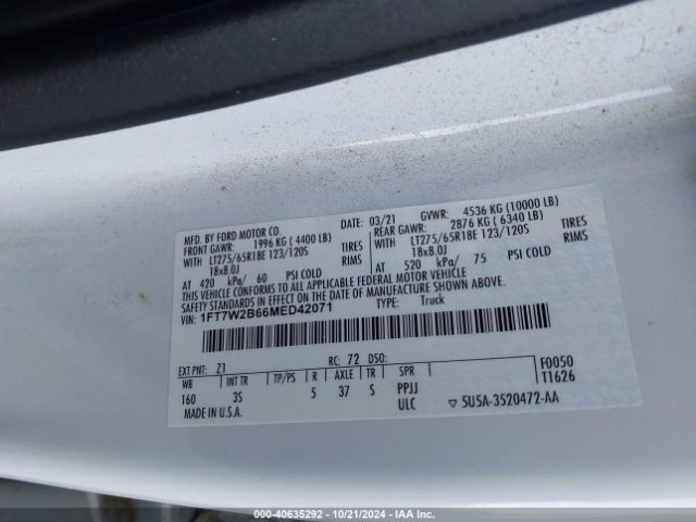 Photo 8 VIN: 1FT7W2B66MED42071 - FORD F-250 