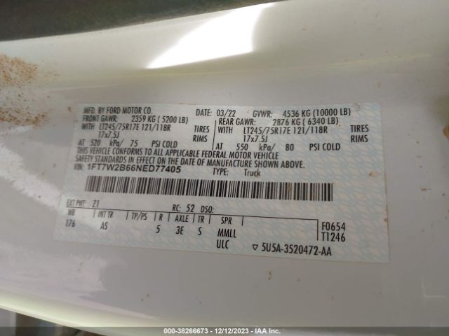 Photo 8 VIN: 1FT7W2B66NED77405 - FORD F-250 