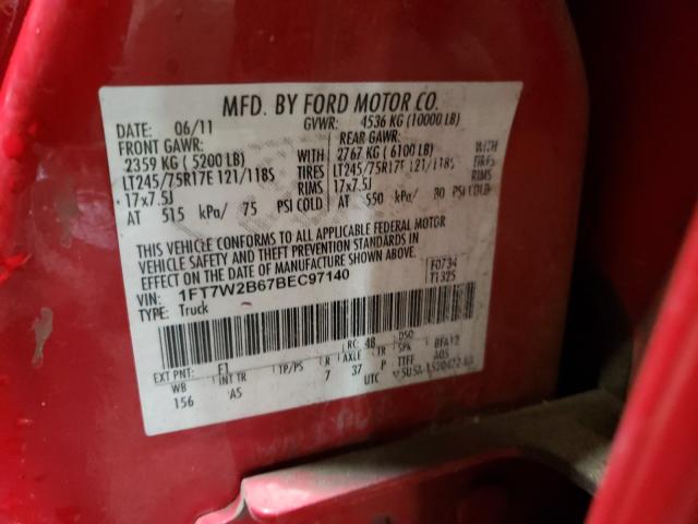 Photo 9 VIN: 1FT7W2B67BEC97140 - FORD F250 SUPER 