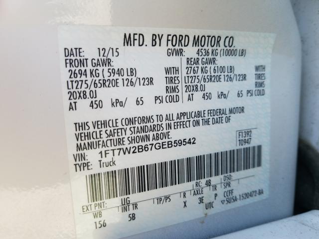 Photo 9 VIN: 1FT7W2B67GEB59542 - FORD F250 SUPER 