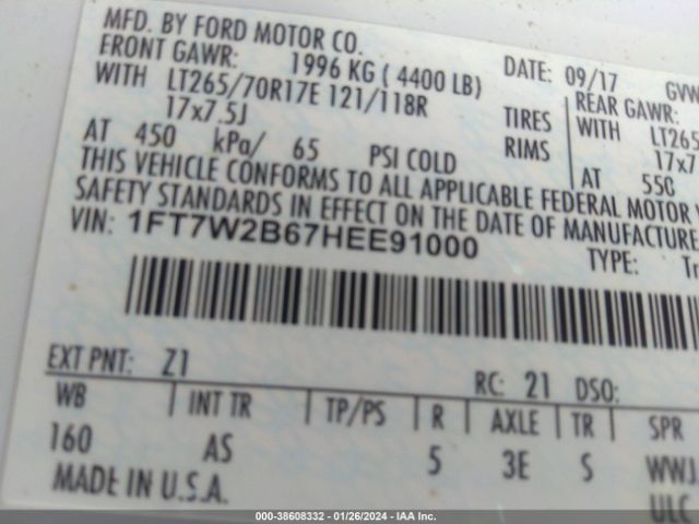 Photo 8 VIN: 1FT7W2B67HEE91000 - FORD F-250 