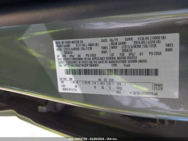 Photo 8 VIN: 1FT7W2B67KEF36993 - FORD F-250 