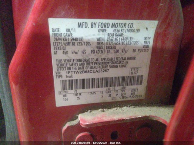 Photo 8 VIN: 1FT7W2B68CEA23267 - FORD SUPER DUTY F-250 