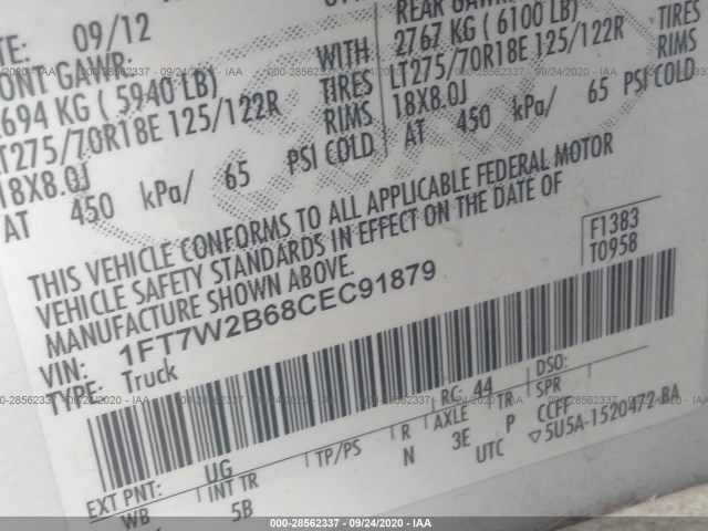 Photo 8 VIN: 1FT7W2B68CEC91879 - FORD SUPER DUTY F-250 