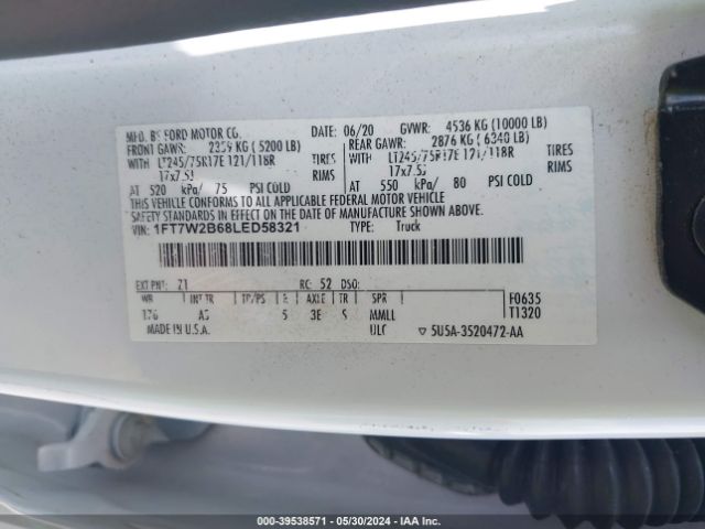 Photo 8 VIN: 1FT7W2B68LED58321 - FORD F-250 