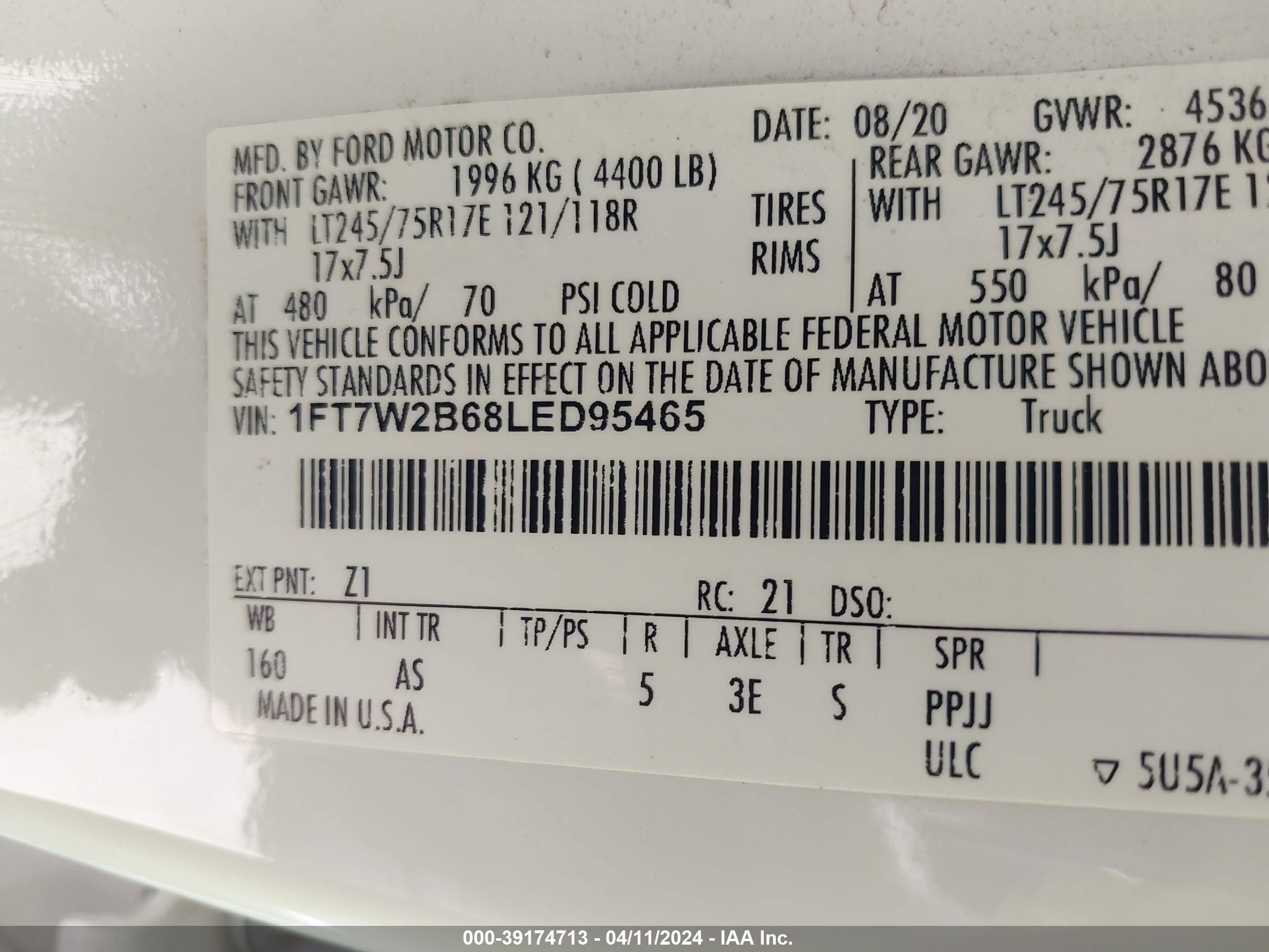 Photo 8 VIN: 1FT7W2B68LED95465 - FORD F250 