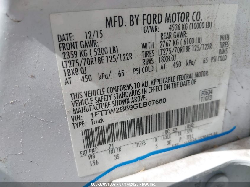 Photo 8 VIN: 1FT7W2B69GEB67660 - FORD F250 