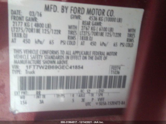 Photo 8 VIN: 1FT7W2B69GEC41854 - FORD SUPER DUTY F-250 SRW 