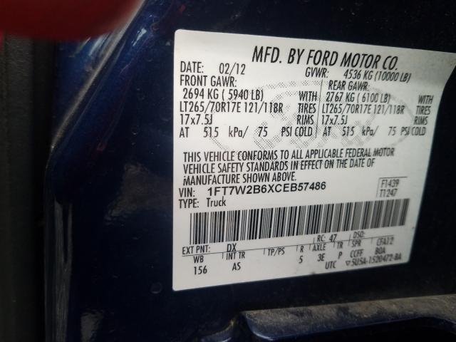 Photo 9 VIN: 1FT7W2B6XCEB57486 - FORD F250 SUPER 