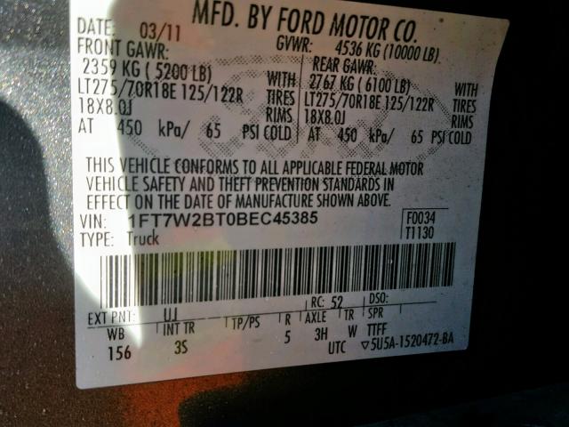 Photo 9 VIN: 1FT7W2BT0BEC45385 - FORD F250 SUPER 