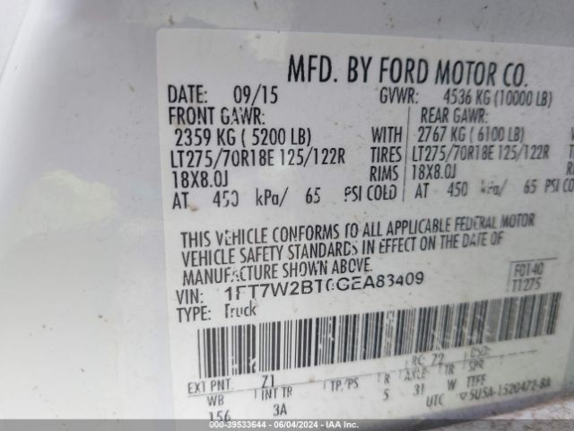 Photo 8 VIN: 1FT7W2BT0GEA83409 - FORD F-250 