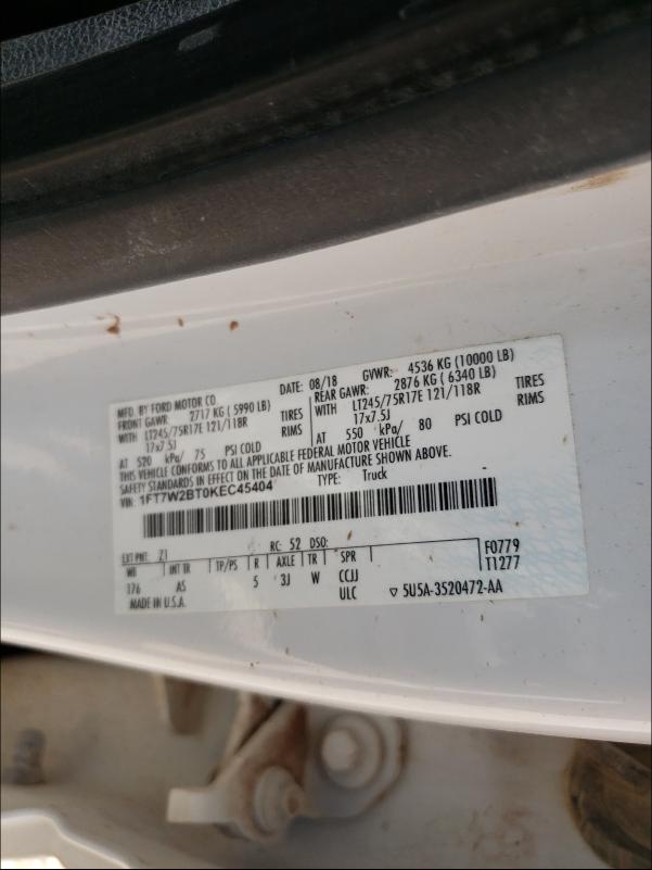 Photo 9 VIN: 1FT7W2BT0KEC45404 - FORD F250 SUPER 